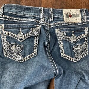 L.A. Idol Rose Bootcut Jeans Women's Embellished Stitching Blue Denim Sz 31